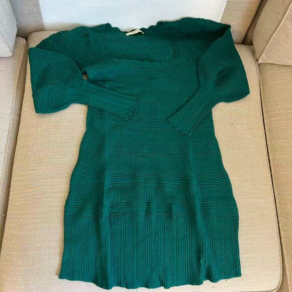 ✨ SALE EUC Sezane Hallie Mini Dress Small Green Knit French Elegant Causal - Picture 4 of 8